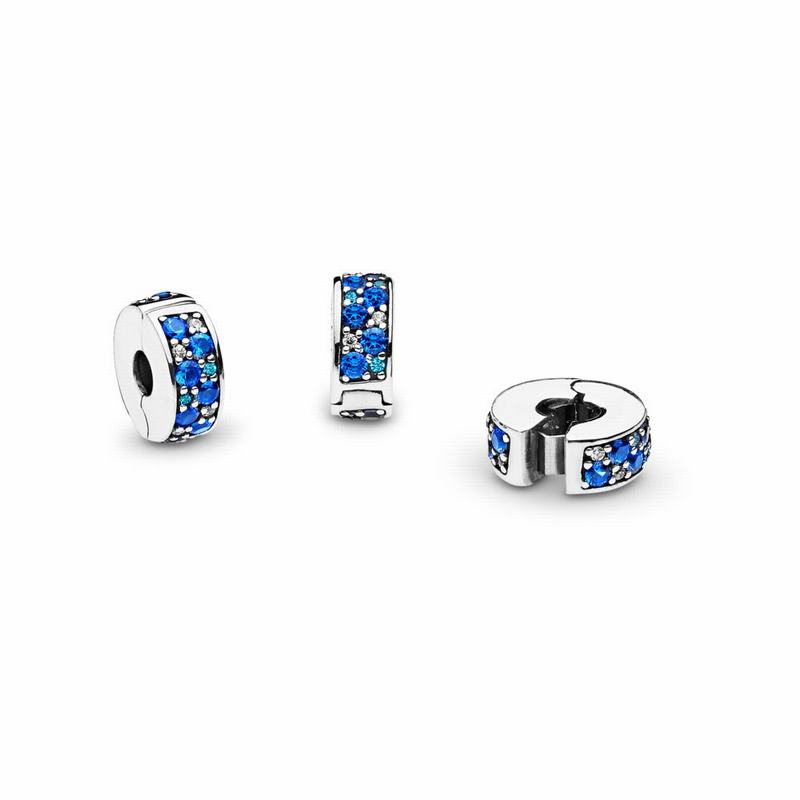 Pandora Mosaic Shining Elegance Clip Charm Ireland - Sterling Silver/Silicone/Blue/Mixed Stones/Cubi